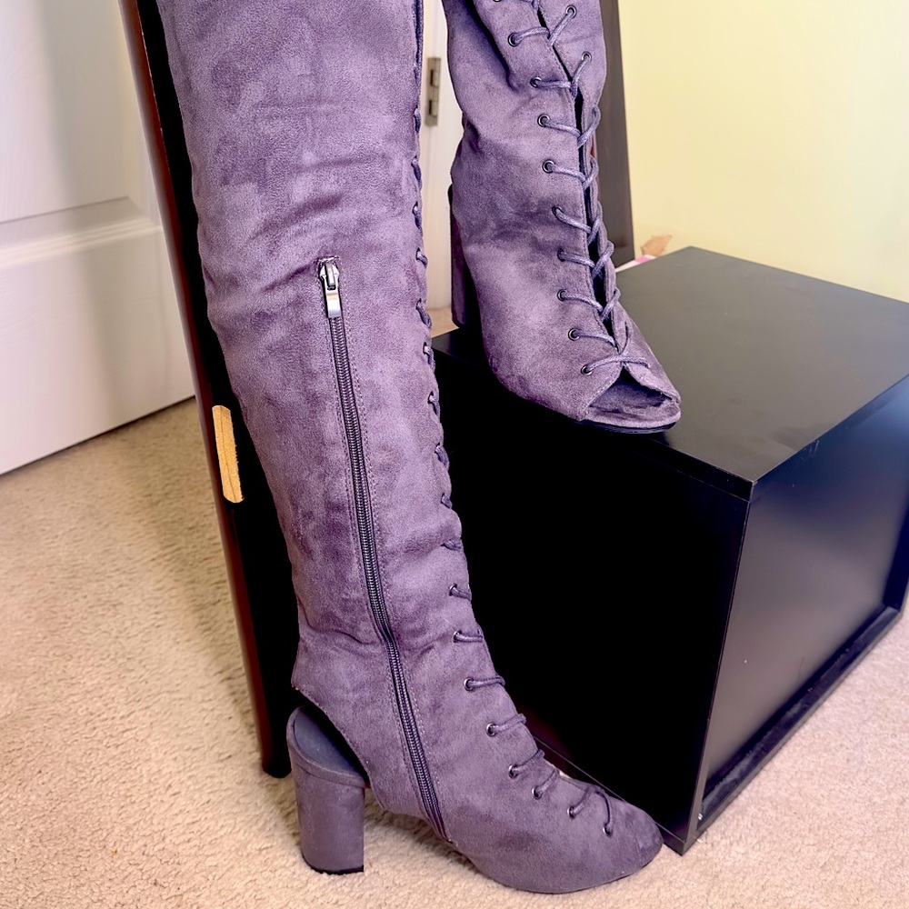 Refresh Over the Knee Purple Lace Up Boots Size 9